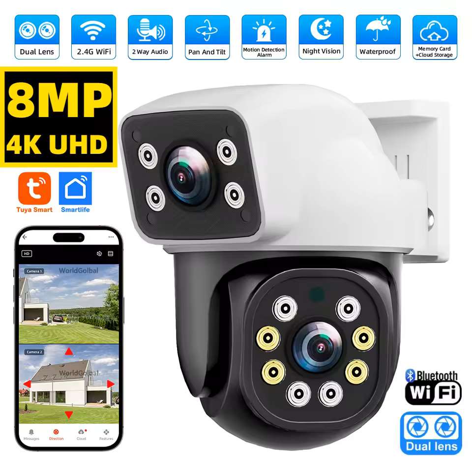 WIFI Cámara 4K 8MP PTZ, Lente Dual, cámara IP de Pantalla Dual de Exteriores, 4MP HD,CIP038