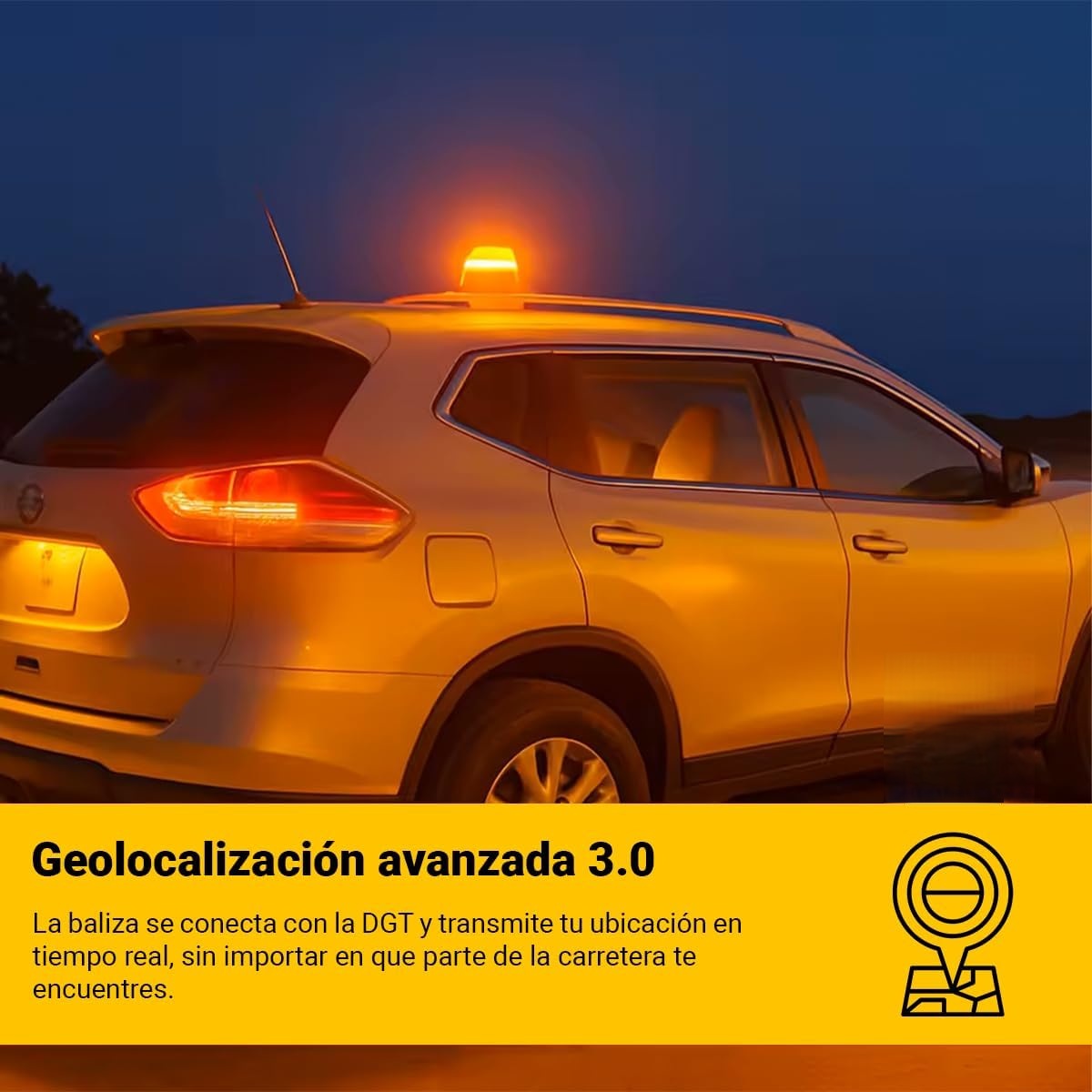Luz Emergencia V16 Homologada DGT con Geolocalización, Baliza Coche Conectada DGT 3.0, Datos Incluidos hasta 12/2038