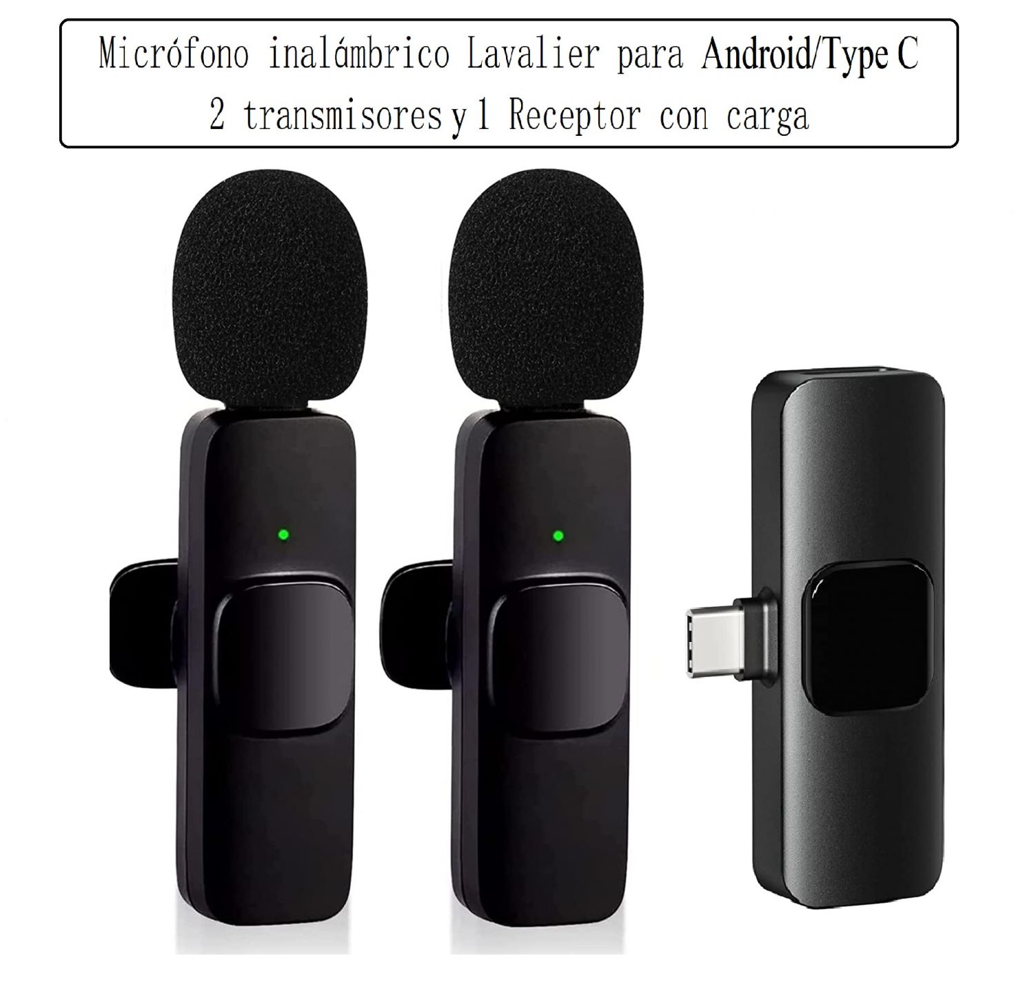 Micrófono inalámbrico Lavalier para Android/Type C 2 transmisores y 1 Receptor con carga ,AAM065