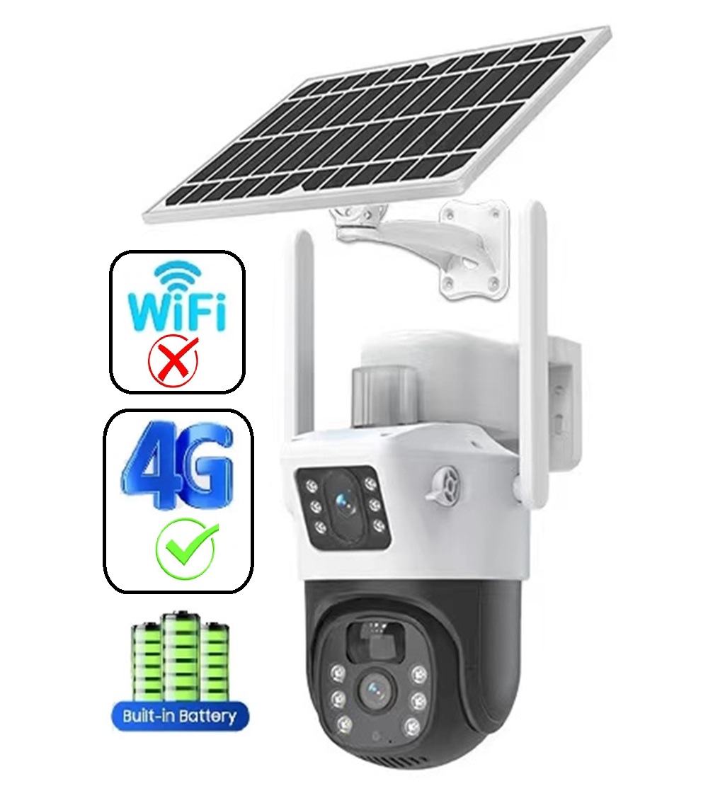 Cámara Solar 4G LTE de Tarjeta SIM, Cámara de videovigilancia PTZ de doble lente 4K y 8MP para exteriores, tarjeta Sim, Cámara de Seguridad Exterior Batería Recargable, Energía Solar Audio Bidireccional, Detección de Movimiento, Intemperie IP67 CIP029