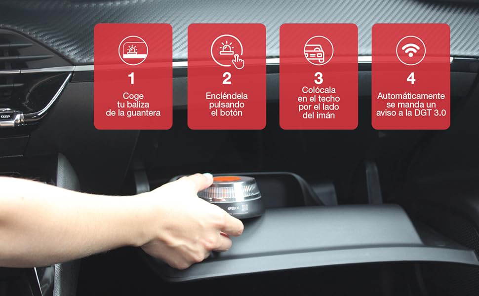 Luz Emergencia V16 Homologada DGT con Geolocalización, Baliza Coche Conectada DGT 3.0, Datos Incluidos hasta 12/2038