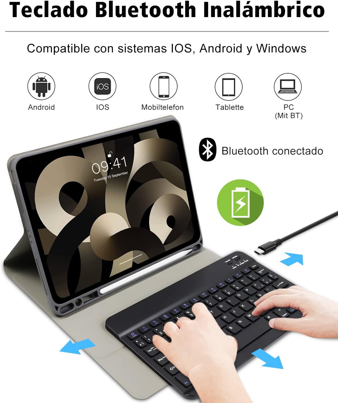 Funda con Teclado Español Ñ Inalámbrico Bluetooth Compatible con iPad Air 5/4 10,9 2022/2020 / iPad Pro 11 2021/2020/2018,FPM406