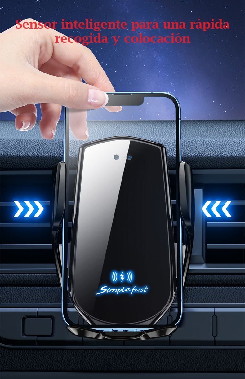 Qi 15W Cargador Inalámbrico Coche,percepción Inteligente Wireless Car Charger Soporte con Bloqueo Automático Rápida Salida de Aire WL014