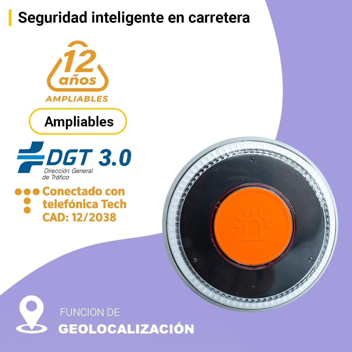Luz Emergencia V16 Homologada DGT con Geolocalización, Baliza Coche Conectada DGT 3.0, Datos Incluidos hasta 12/2038