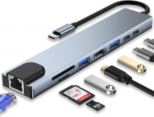 FGNS.HUB USB C 8 en 1 con HDMI 4K, PD de 87 W, USB 3.0, Ethernet RJ45,TCV012